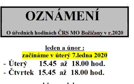 Úřední hodiny v roce 2020