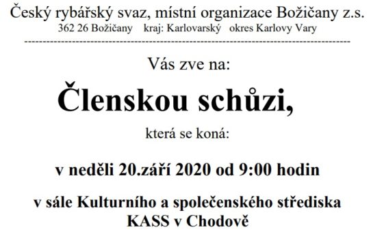 Pozvánka na členskou schůzi 20.09.2020