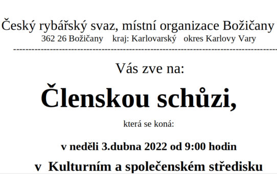 Pozvánka na členskou schůzi 2022
